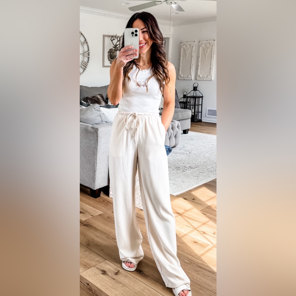 Elegant Cream Wide Leg Pants